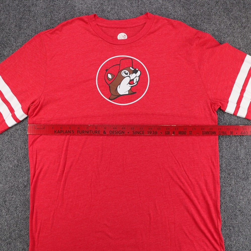 Buc-ee's Mens Red Long Sleeve Graphic Jersey T-Shirt Size Large Beaver Logo - Picture 3 of 5